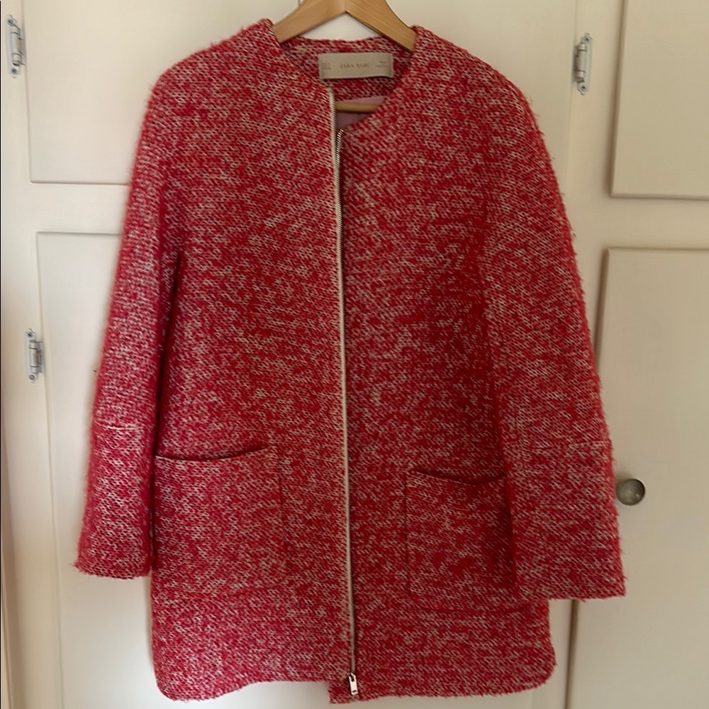 Zara Basic Elegant Pink & White Boucle Jacket